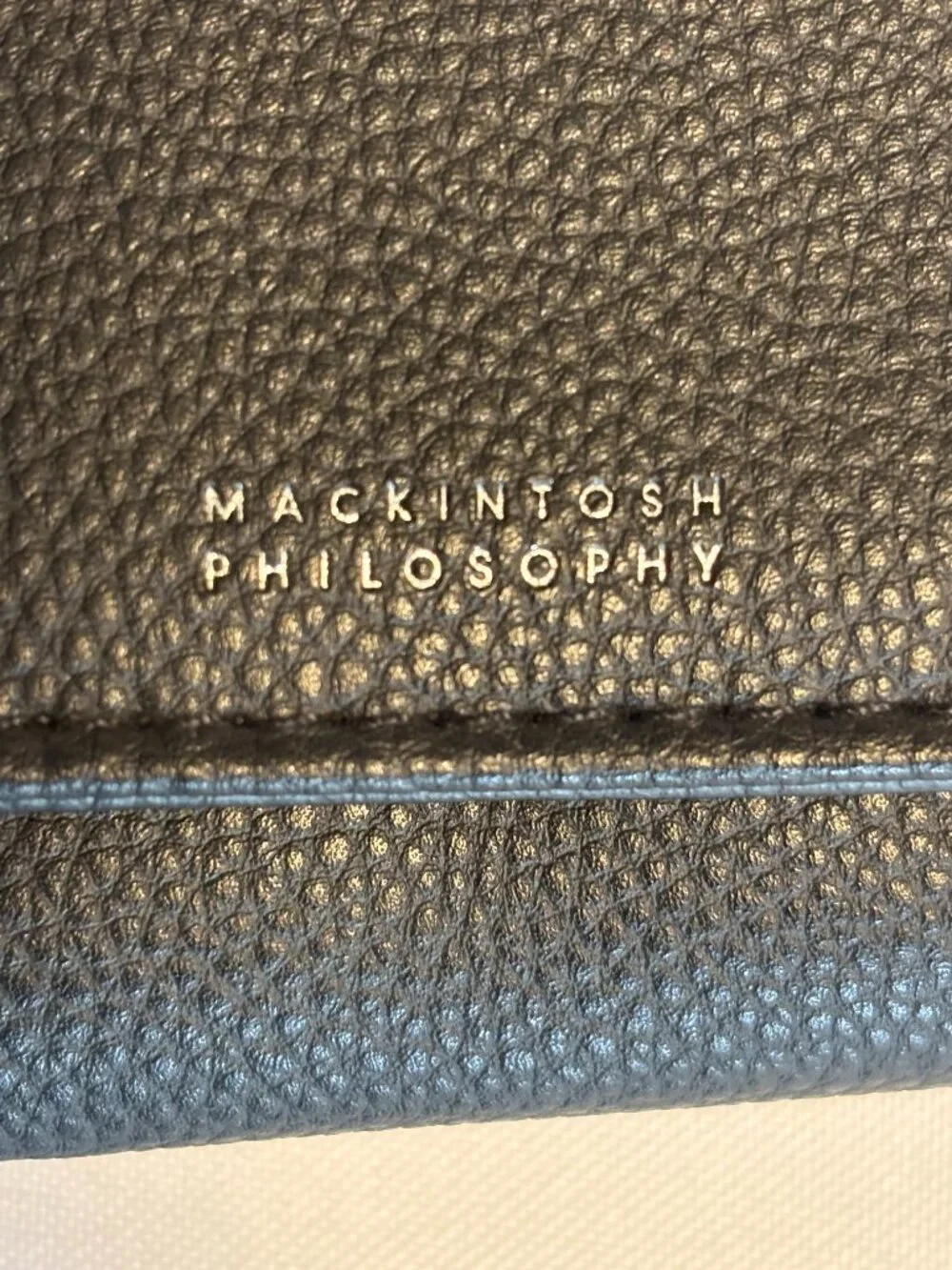 Mackintosh Philosophy Black Pebbled Leather Trifold Wallet Compact Men's